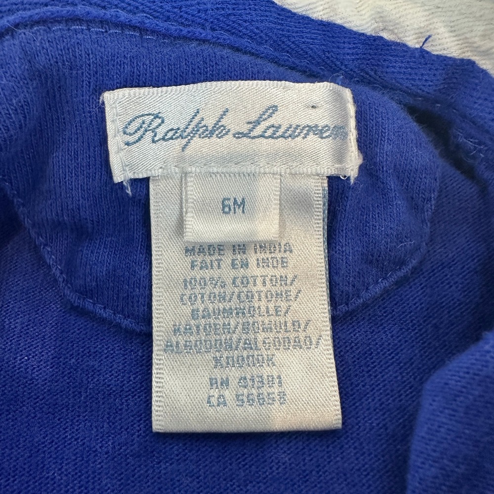 Ralph Lauren Baby Boy Blue Red White Striped Rugby Romper 6M Long Sleeve Collar - Picture 2 of 9